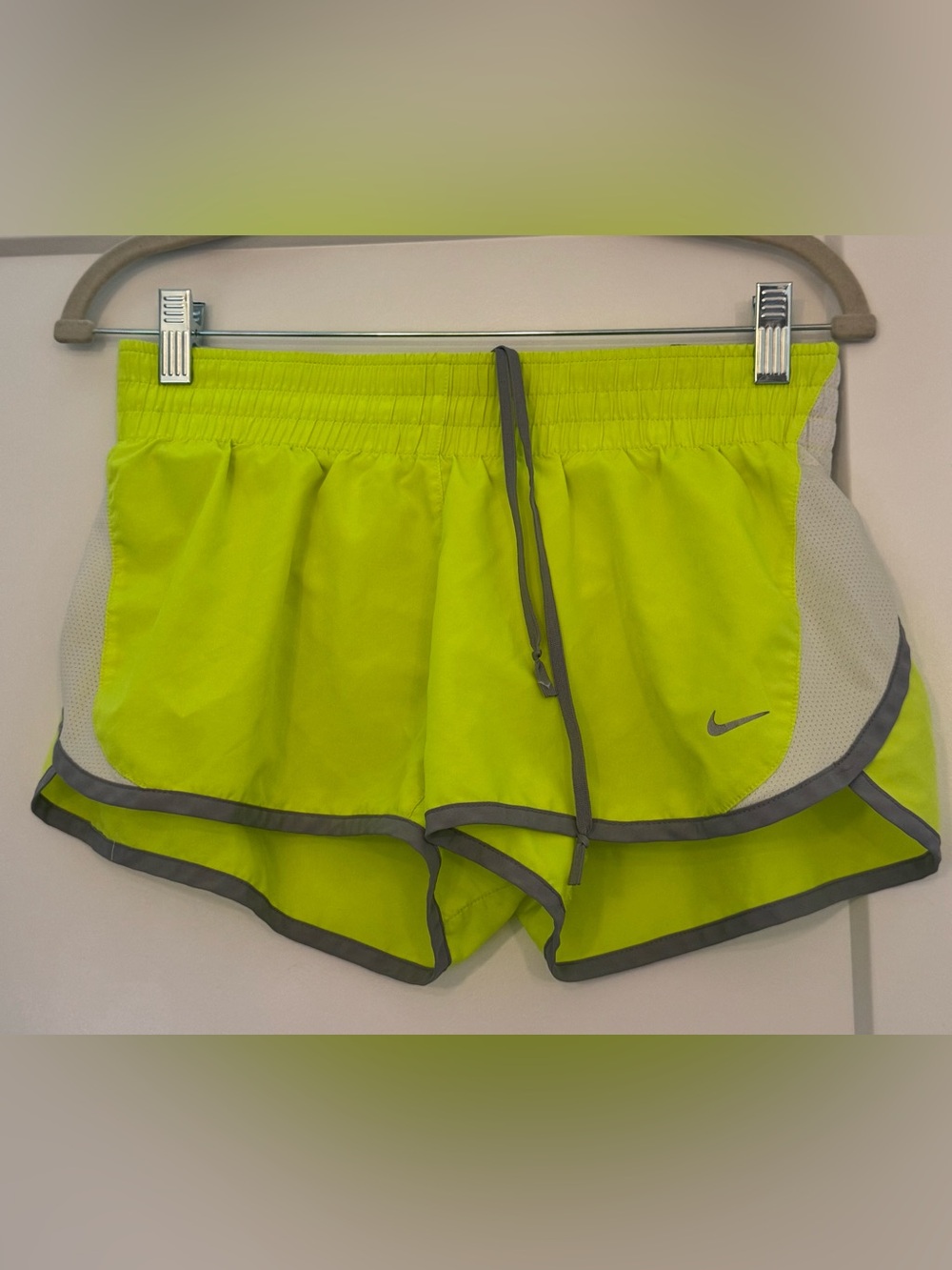 Nike Women's Neon Lime Athletic Running Shorts with Gray Trim